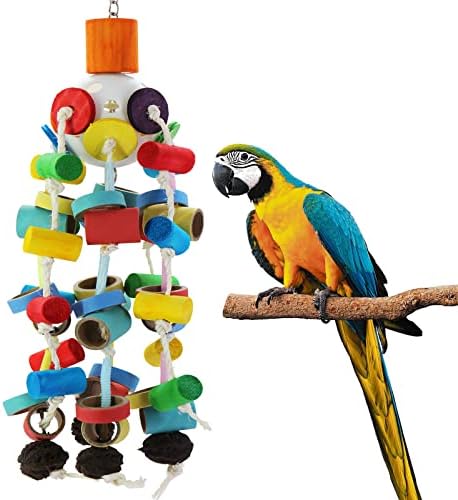 MYMULIKE Parrot Toys for Large Birds Tearing Toy -Multicolored Natural Wooden Parrot Chewing Toy Suggested for Macaws cokatoos,African Grey and a Variety of Amazon Parrots (B)