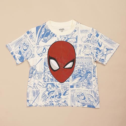 Image of Kidsville Official Marvel Comics Spiderman Boy's Graphic Printed Half Sleeves Round Neck Regular Fit Pure Breathable Cotton Fabric T-Shirt