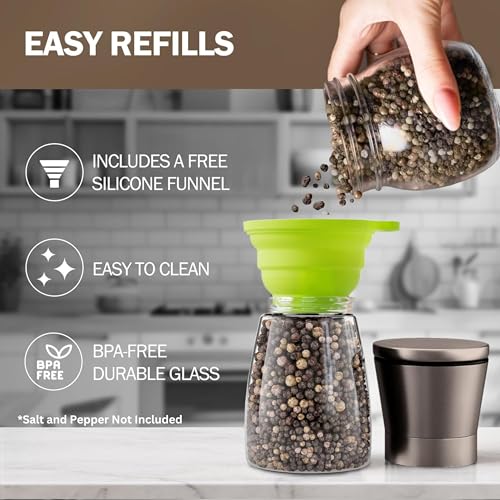Image of Home EC Original Gun Metal Bronze Salt and Pepper Grinder Set of 2 - Adjustable Ceramic Grinder - Glass Salt and Pepper Shakers With Funnel and Ebook - Spice Mill - Bronze Kitchen Accessories