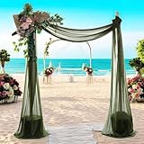 Picture of MDS Christmas Chiffon Arch Drape Fabric - 2 Panel, 30" Wide x 20ft Long, Sheer - New Year & Thanksgiving Festive Event Decoration, Wedding Arbor, Backdrop, Banquet Ceiling Drapery - Olive Green