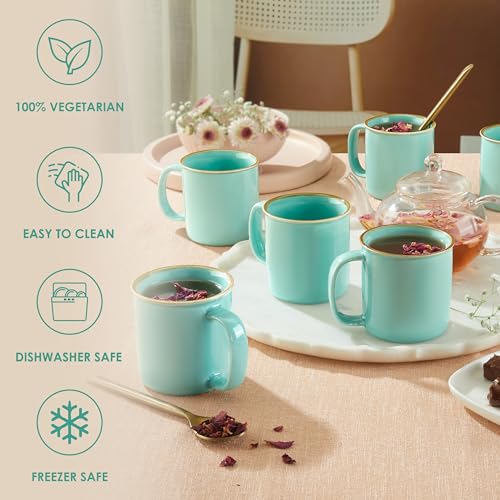 Image of CELLO Estella Nexus Color Tropical Plain Mug Set of 6, 250ml, Blue | Scratch Resistant | Porcelain Tea, Coffee Mug Set | Ideal for Daily Use & Gifting | Dishwasher Safe | Big Mug |