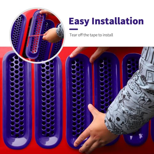 Image of Mesh Grille Grill Insert+Style Headlight Turn Light Cover Trim Fit for 2007-2018 Jeep Wrangler JK JKU(Purple)