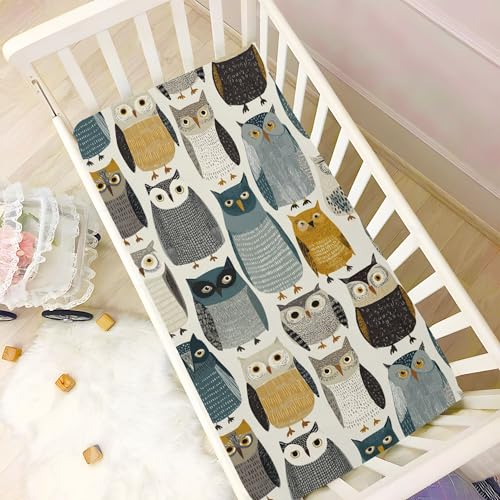 Image of Forest Owl Vintage Crib Sheets Soft Breathable Fitted Baby Crib Sheets Mattress Cover for Girls Boys, 52 inch x 28 inch x 9 inch
