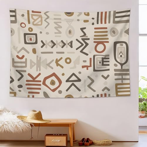 Tapices bohemio psicodélico estéticos de tótem africano crema en formato grande de 150x200cm