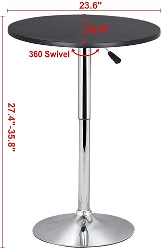 Miniatura 3 de Yaheetech Mesa de bar con parte superior de MDF color negro y base de patas color plateado, ajustable, capacidad de 66 libras., Negro