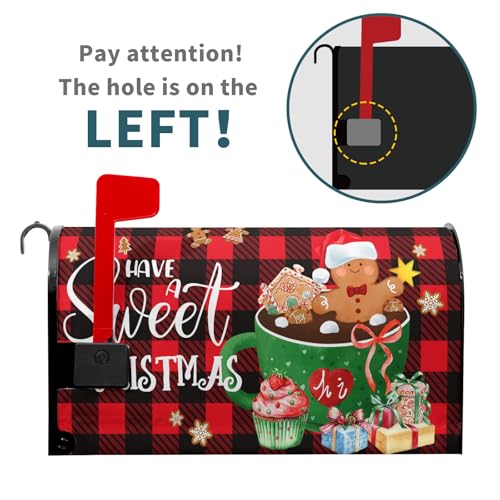 Image of 25.5 inchx21 inch Gingerbread Mailbox Cover Magnetic Large Size Have A Sweet Christmas Cookies Mailbox Wrap Post Cover with Red Black Buffalo Plaids for Yard Garden Outside Holiday Decor