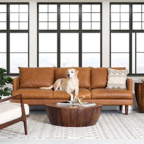 Poly & Bark Girona Leather Couch – 88-Inch Leather Sofa With Tufted Back - Full Grain Leather Couch With Feather-Down Topper On Seating Surfaces – Pure-Aniline Italian Leather – Cognac Tan #TOP2