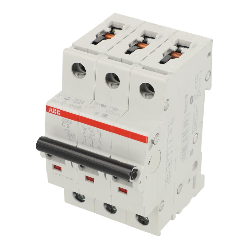 Disjoncteur 3 pôles C 2A ABB S203C2 protection circuit triphasé 6kA - 2