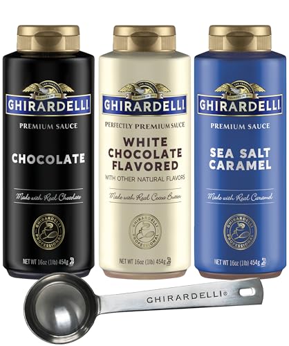 Ghirardelli Sea Salt Caramel, Chocolate and White Chocolate Flavored Sauce,