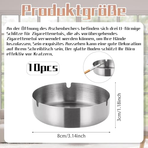 9 Stück Edelstahl Aschenbecher 8 Cm Silber, Aschenbecher Für Draussen Und Innen, Moderne Tischplatte, Für Partys Und Grillabende, Silber