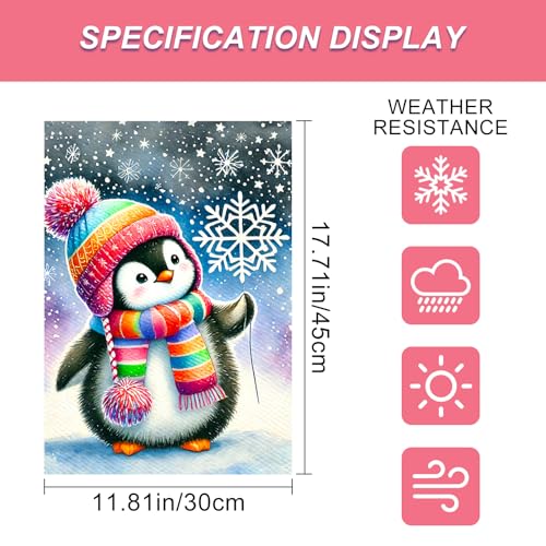 Image of BlissYard Garden Flag Penguin Snowflake Winter 12x18 Inch Polyester