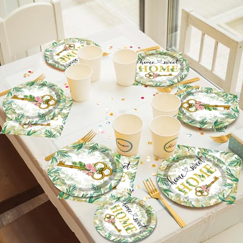 50 Guests House Warming Party Supplies Decoration Housewarming Party Plates and Napkins Forks Sweet Home Party Tableware Rustic Floral Paper Disposable Plates for New House Wedding Party 200PCS - Image 6
