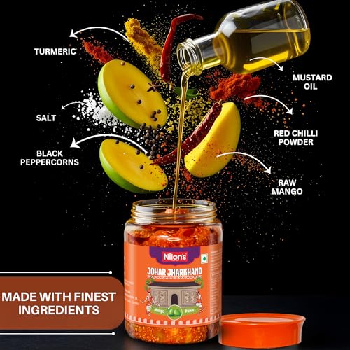 Image of Nilon's Johar Jharkhand Mango Pickle (475g) Homemade Aam Ka Aachar | Spicy & Tangy Pickle in Authentic Jharkhand Style with Raw Mango, Mustard Oil & Spices with No Added Artificial Colour