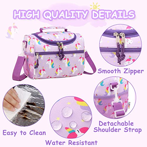 RAVUO Unicorn Lunch Bag for Girl 6.5L Insulated Cute Lunch Box for Kids Reusable Lunchbag Tote with Detachable Shoulder Strap Purple - Image 3