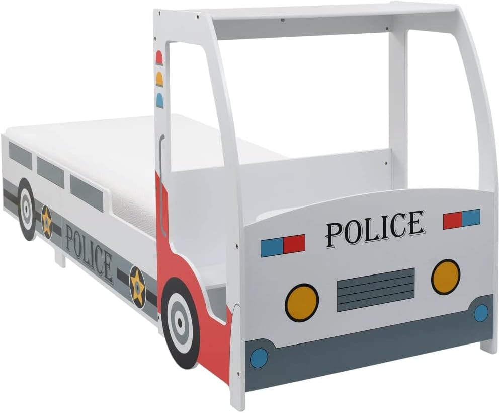 vidaXL Cama Infantil Coche Policía Colchón Viscoelástico Mobiliario Elegante Práctica Moderna Duradera Resistente Robusta Útil Funcional 90x200cm