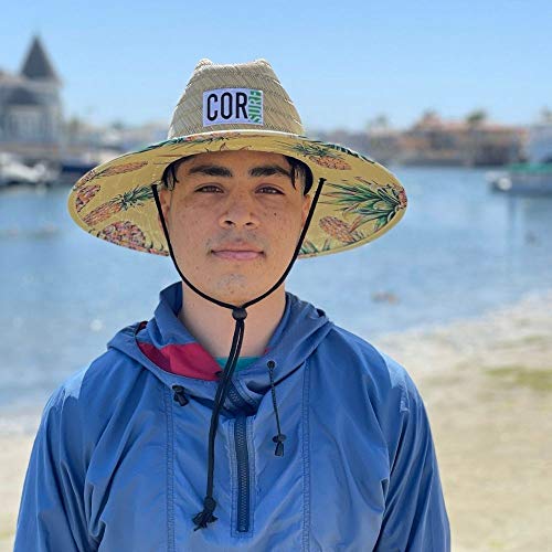 Image of COR Surf Straw Hats for Men and Women Classic Lifeguard Sun Hat with UPF 50+ Cloth Printed Under The Beach Hat