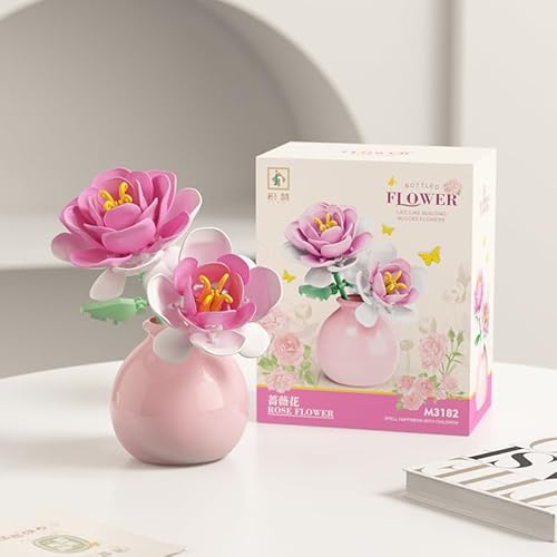 STEFUEWILL17 Ensemble de construction de bouquet de fleurs avec vase, fleurs artificielles, blocs de construction