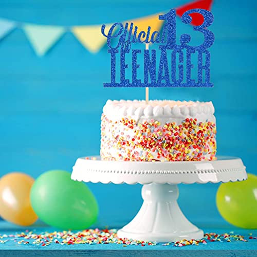 Image of Festiko Blue Glitter Happy 13th Birthday Cake Topper, Teens & Fabulous Party Cake Decoration Supplies
