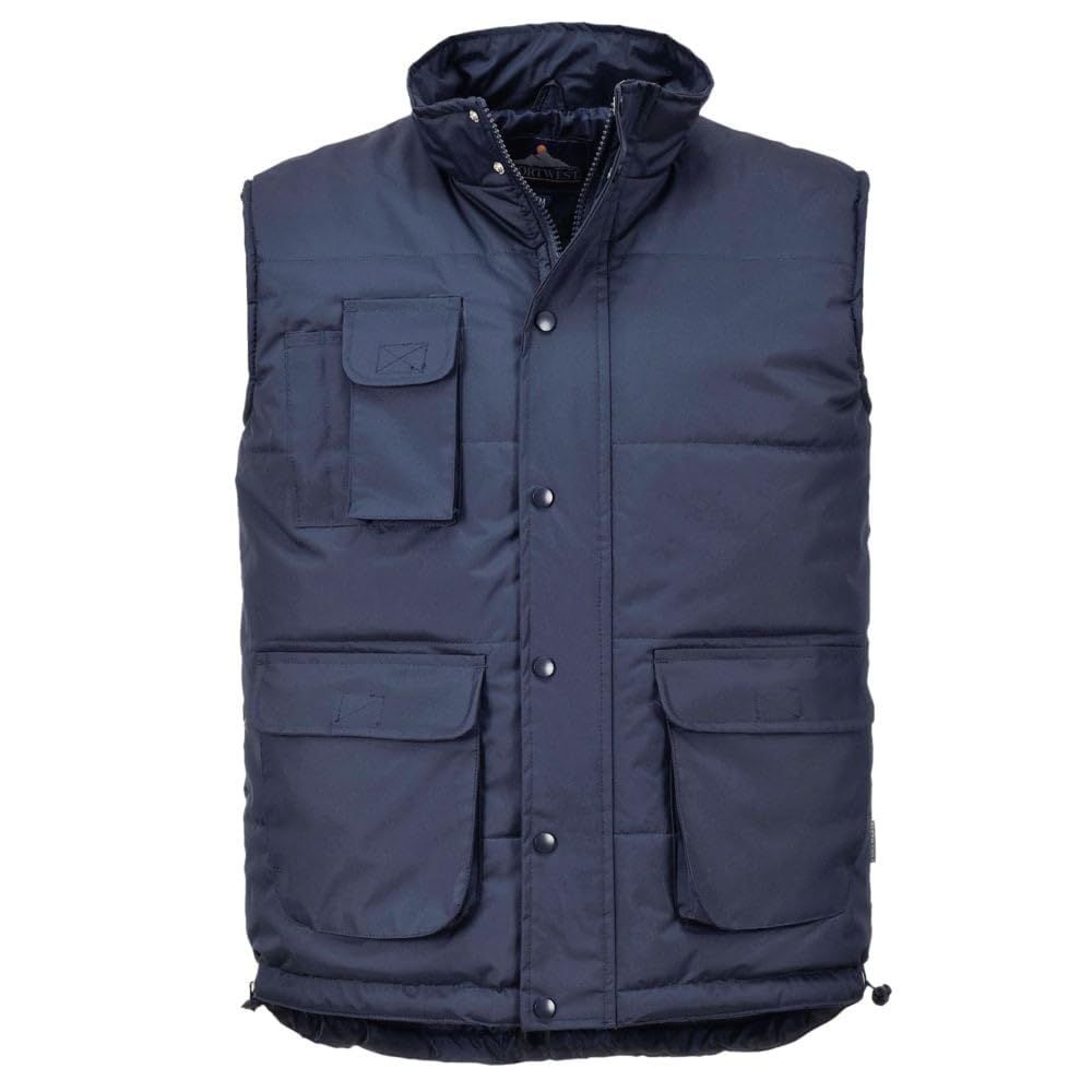 Portwest S415 Gilet Classico Resistente all'acqua Sei tasche Senza Maniche | Blu navy, 4XL, Apertura Frontale con Zip, Rivestimento in PVC, Tasca Portapenne, Maltempo, Coulisse Orlo Regolabile, Leggero