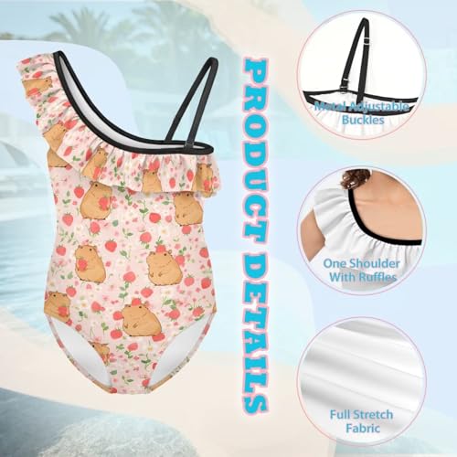 Image of Girls Swimsuit One Piece Ruffle Swimsuit Non-Slip Straps UPF 50+ for Girls Size 3-14 Years