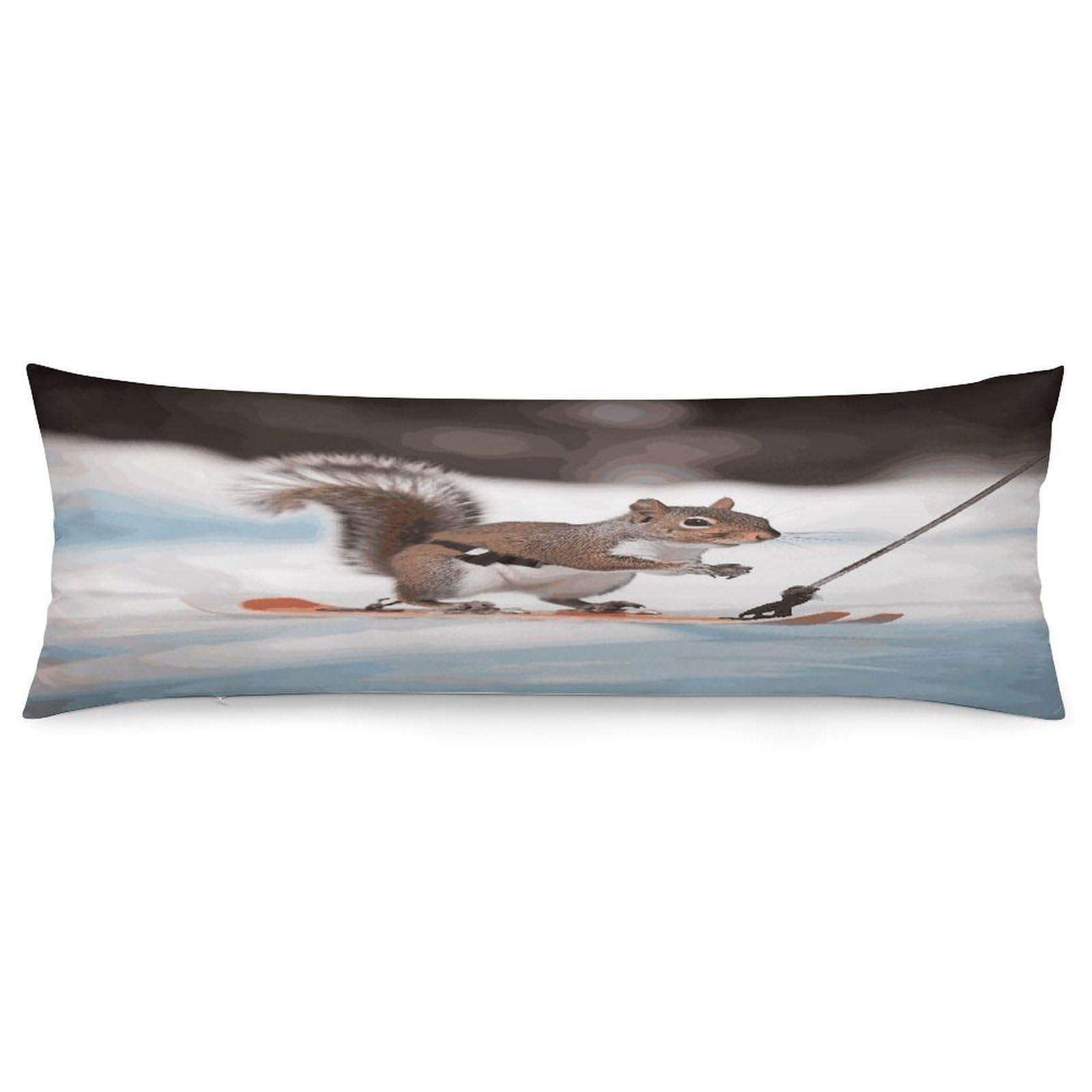 Skiing Squirrel Pillowcase Decorative Long Body Pillow Case Soft Breathable Body Pillow Cover Modern Large Pillowcase Cute Body Pillow Pillowcases for Bedroom Couch 18.9 X 53 Inch
