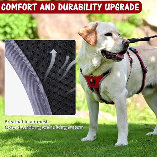 Image of Mihachi Escape Proof Dog Harness - No Pull Dog Harness with Handle, Soft Padded Reflective and Adjustable Full Body Pet Harness Vest for Medium Large Dogs Walking Hiking Training, Red X-Large