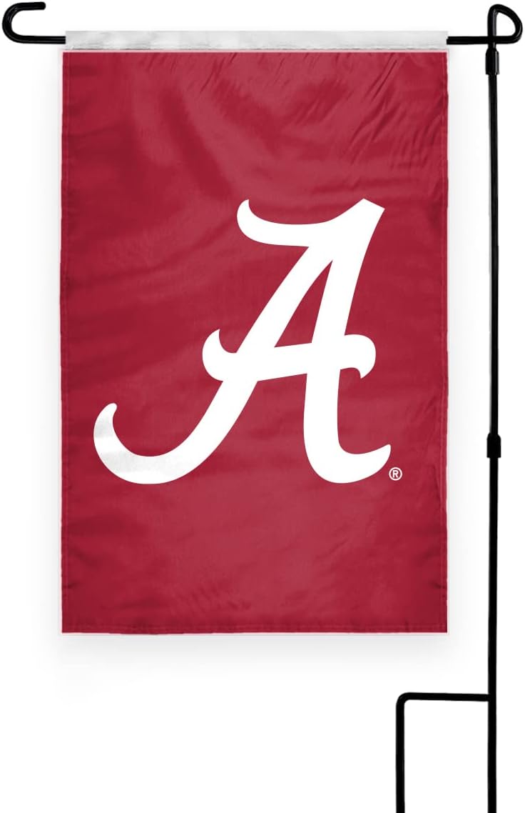 Alabama University Crimson Tide Team Logo Garden Flags - 12x18 inch Double-Layered Printed Polyester with 12" Nylon Pole Sleeve - NCAA Licensed Alabama A Logo Garden Flag