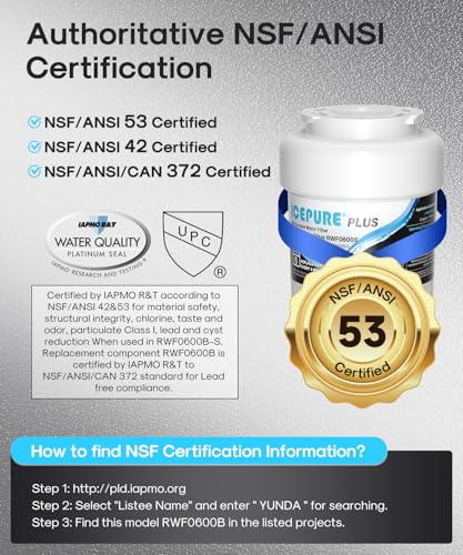 Image of ICEPURE PLUS RWF0600B NSF /ANSI 53 & 42 Certified Refrigerator Water Filter, Remove Lead, Replacement for GE MWF, MWFINT, MWFA, HDX FMG-1, Kenmore 46-9991, GSE25GSHECSS, WFC1201, PC75009, 2PACK
