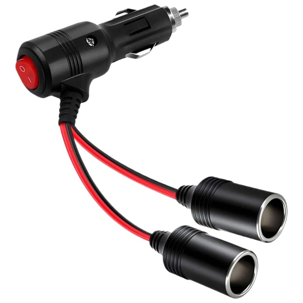 Adaptador Divisor Universal De Encendedor De Coche con Interruptor 1 Macho A 2 Hembras Fusibles 15A para Vehículos 12V Y 24V