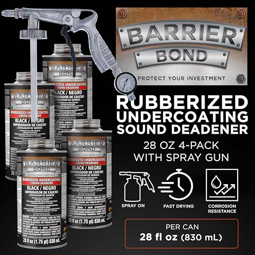 Image of Barrier Bond - Rubberized Undercoating Sound Deadener Kit, 28oz 4-Pack, Black Spray, Vehicle Undercoating, with Spray Gun