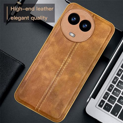 Image of A rtistque Premium Thread Leather Back Cover Case for Realme 11 | Drop Protection | Smooth Grip | Raised Camera Edges - Brown