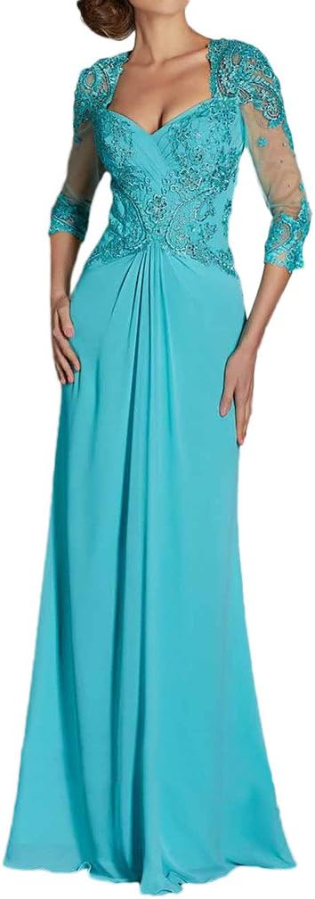 Promgirl House Damen Elegant Blau Gruen Spitze A-Linie Abendkleider Ballkleider Lang mit Aermel
