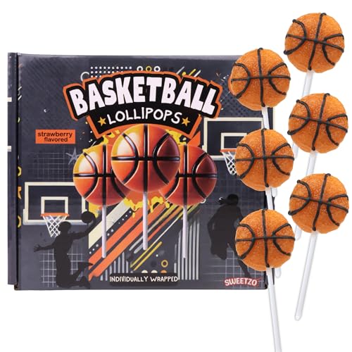 Basketball Lollipops, Individually Wrapped Sports Suckers, Strawberry Flavored, Team Party Favors, 24 Count Box, 10.16 Ounces
