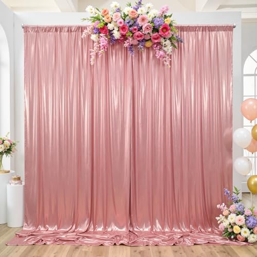 10x10ft Rose Gold Sequin Backdrop Curtain for Parties Glitter Photo Backdrop Wrinkle Free Polyester Drapes Shimmer Back Drop for Wedding Birthday Baby Shower Photography Background 2 Panels 5x10ft