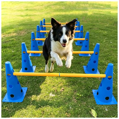 AHAILUOO Dog Agility Cone Hurdle Set 3 Adjustable Heights 12 Pack
