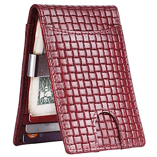 Image of Brooklyn Bridge Genuine Leather Money Clip Wallet for Men Matt VT Maroon - Premium Slim RFID Protected Wallet with Cash Clip & Multiple Card Slots, Stylish Front Pocket Design, Gift for Men