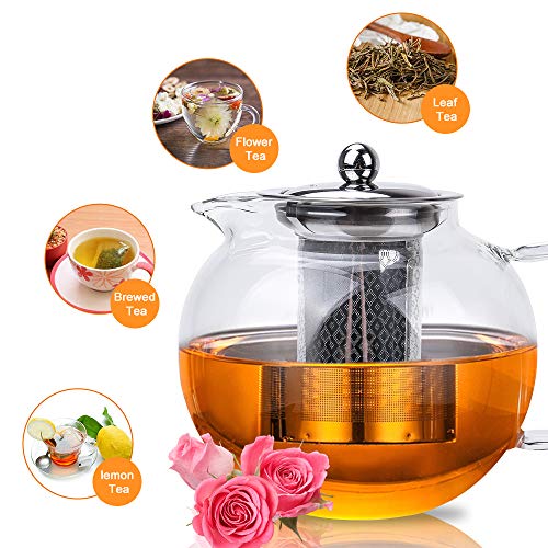 izBuy 1300ml Glass Teapot with Removable Stainless Steel Infuser & Lid, Larger Capacity Tea Kettle, Blooming and Loose Leaf Tea Maker - Thumbnail 2