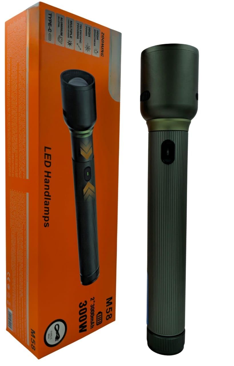 RL-M58 300W Rechargeable LED Torch Light with 6000mAh Battery, USB Type-C Fast Charging, Aluminum Alloy, Multiple Light Modes, High Power Flashlight for Security, Outdoor & Home Use, Green-image-45