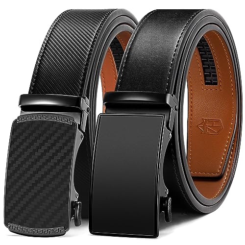 Image of Zitahli Leather Ratchet Belt for Men - 2 Pack Mens belt,Customizable Fit | Everyday Men Dress Pants Belt,Casual Occasion,Classic Style,Gifts for Men on Birthday,Anniversary,Father's Day,and Christmas