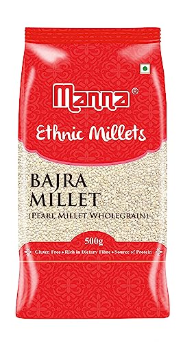 Image of Manna 100% Whole Grain Bajra Pearl Millet Natural Grains Sajje Kambu Pindi Sajjalu Bajri 2kg (500g (Pack of 4))