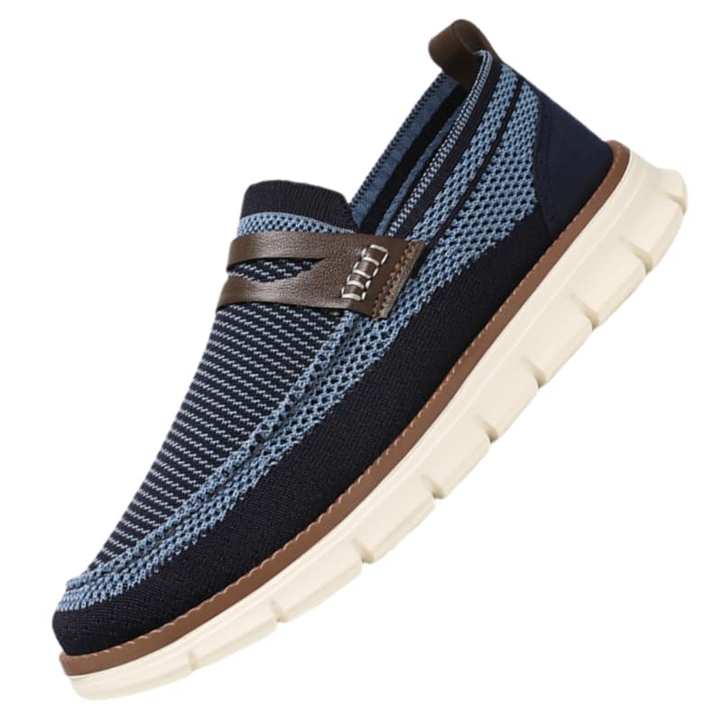 Men's Breathable Slip On Loafer Shoes, Comfy Non Slip Stitched Walking Shoes for Men's Outdoor Activities