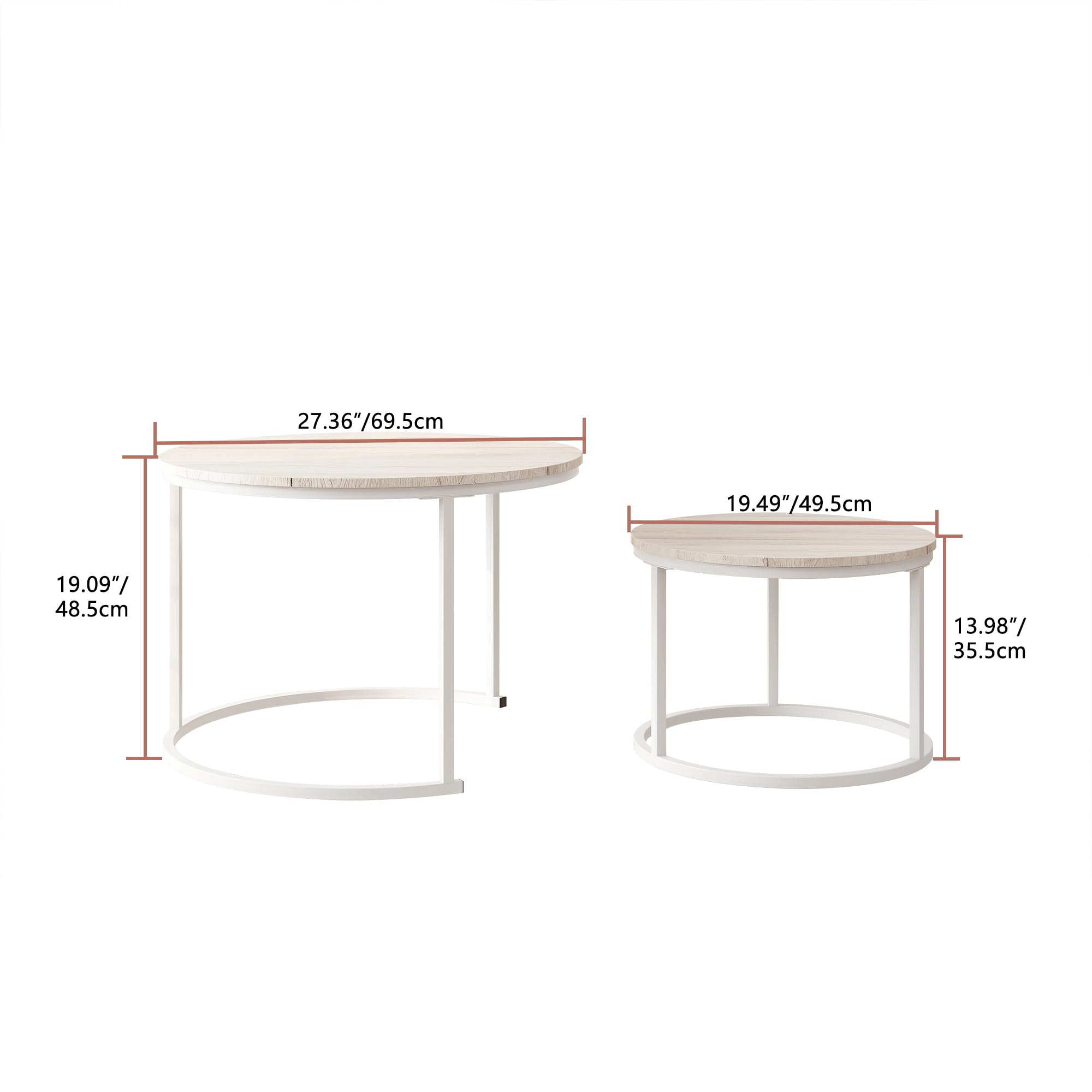 HOJINLINERO Juego de 2 mesas auxiliares redondas para sala de estar, mesa de roble resistente y fácil de montar, moderna apilable para dormitorio