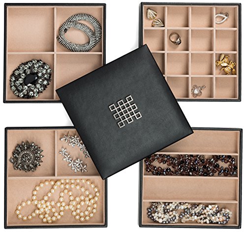 Glenor Co Jewelry Organizer Tray - 4 Stackable Trays & Lid with Mirror