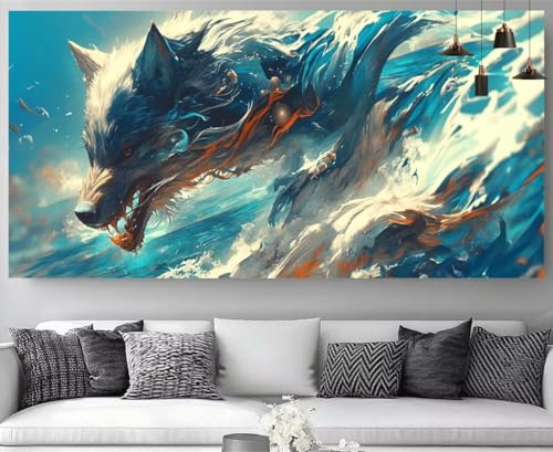 Peinture Diamant Loup Facile pour Débutant : Canevas Strass 5D Complet 30x60cm