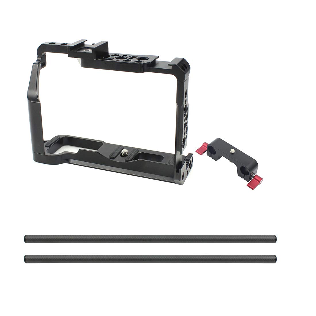 CNC Camera Cage Rig 15mm Rail Rod Clamp Follow Focus Support Compatible with X-T3 /XT3 /XT2 /X-T2 SLR Photography Stabilizer (with Rail Tubes A)