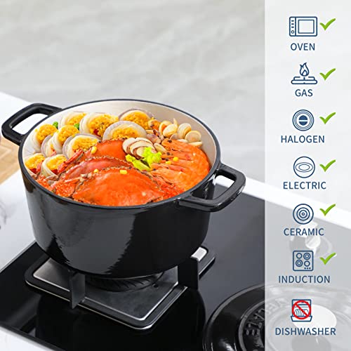 Image of Velaze 6 QT Enameled Cast Iron Dutch Oven Pot with Lid, Black