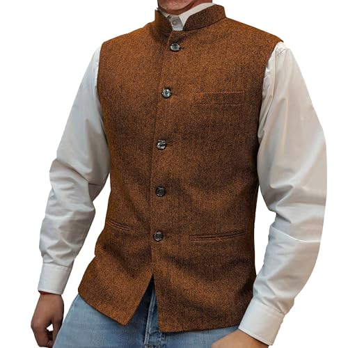 Gilet tweed homme col haut slim fit veste nehru élégante business