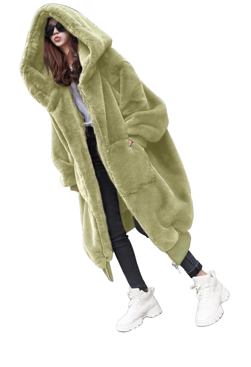 Vickstco Fluffy Faux Fur Overcoat Outwear Parka Long Coat Jackets with Long Sleeves