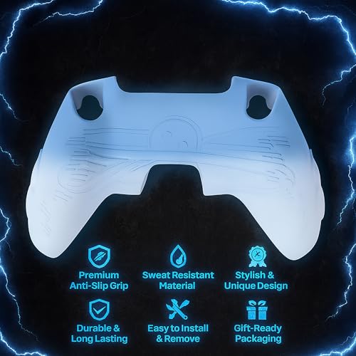 Image of DEADSKULL Thunder Edition Silicone Controller Sleeve, Anti-Slip Protective Cover Skin Compatible with PlayStation 5 Controller, Compatible with DualSense Wireless Controller (Blue & White)