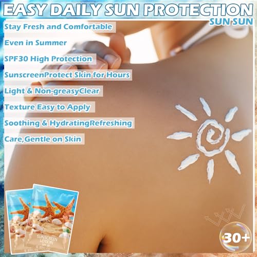 Image of Loopeer 60 Pcs Mini Sunscreen Bulk Travel Size Sunscreen Packet 0.27 Fl. Oz. SPF 30 Water Resistant Mini Sunblock Beach Lotion Pool Summer Vacation Gift for Women Summer Party Wedding(Starfish)